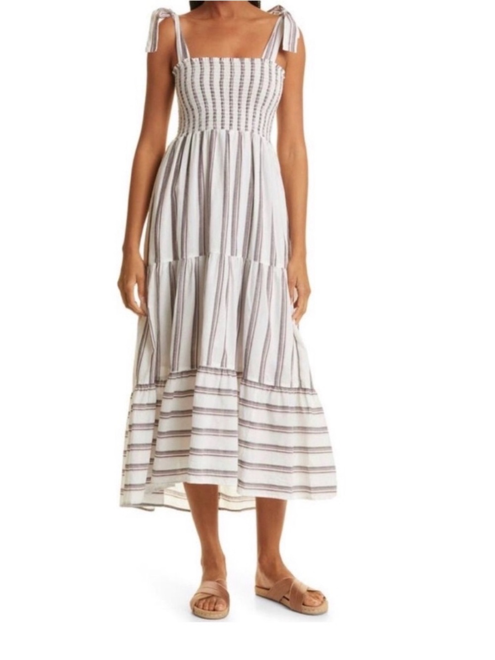 Xirena Lorraine Sleeveless Striped 100% Cotton Midi Dress in Tusk Stripe XS